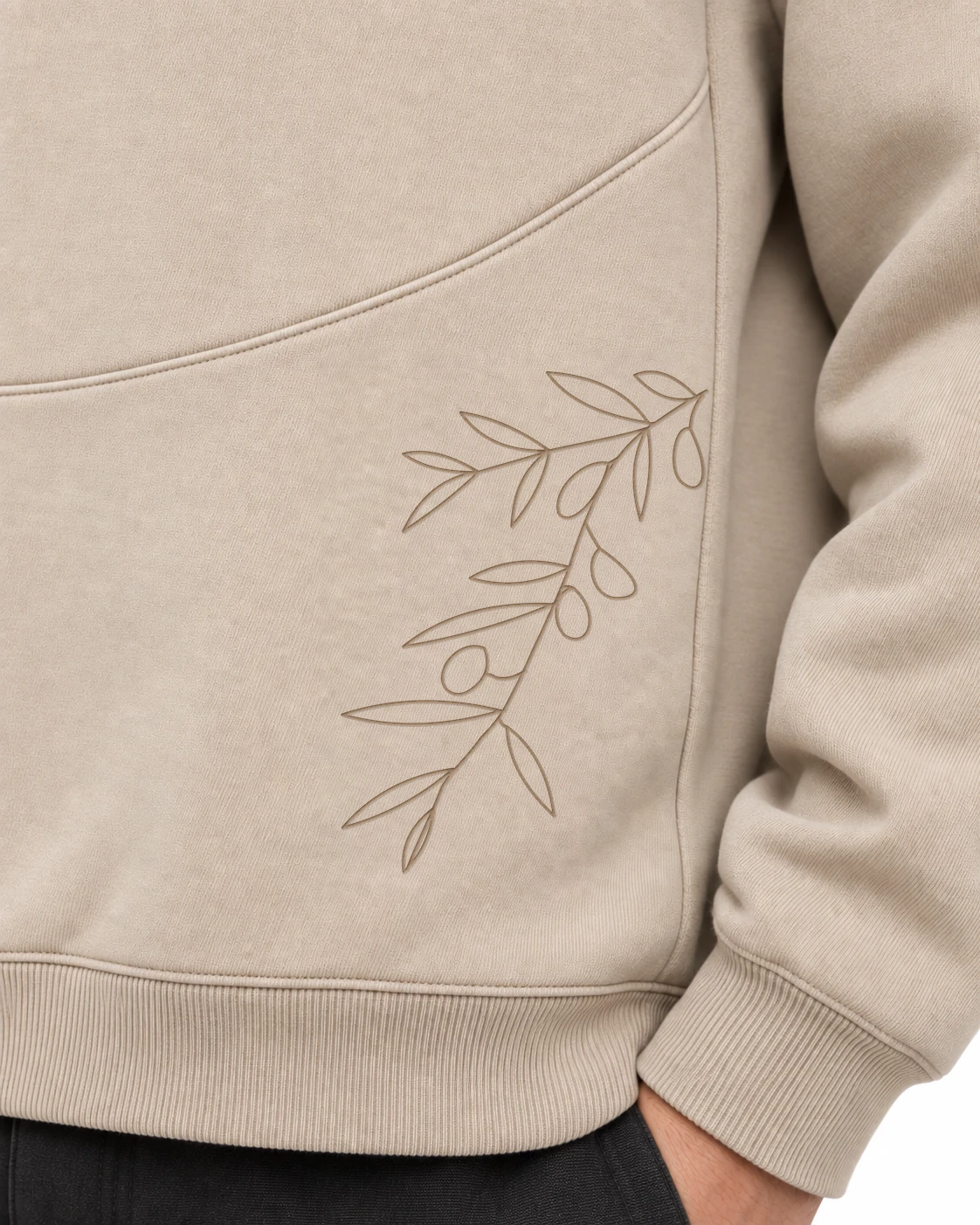 Olives Sweater 1, beige, front embroidery detail
